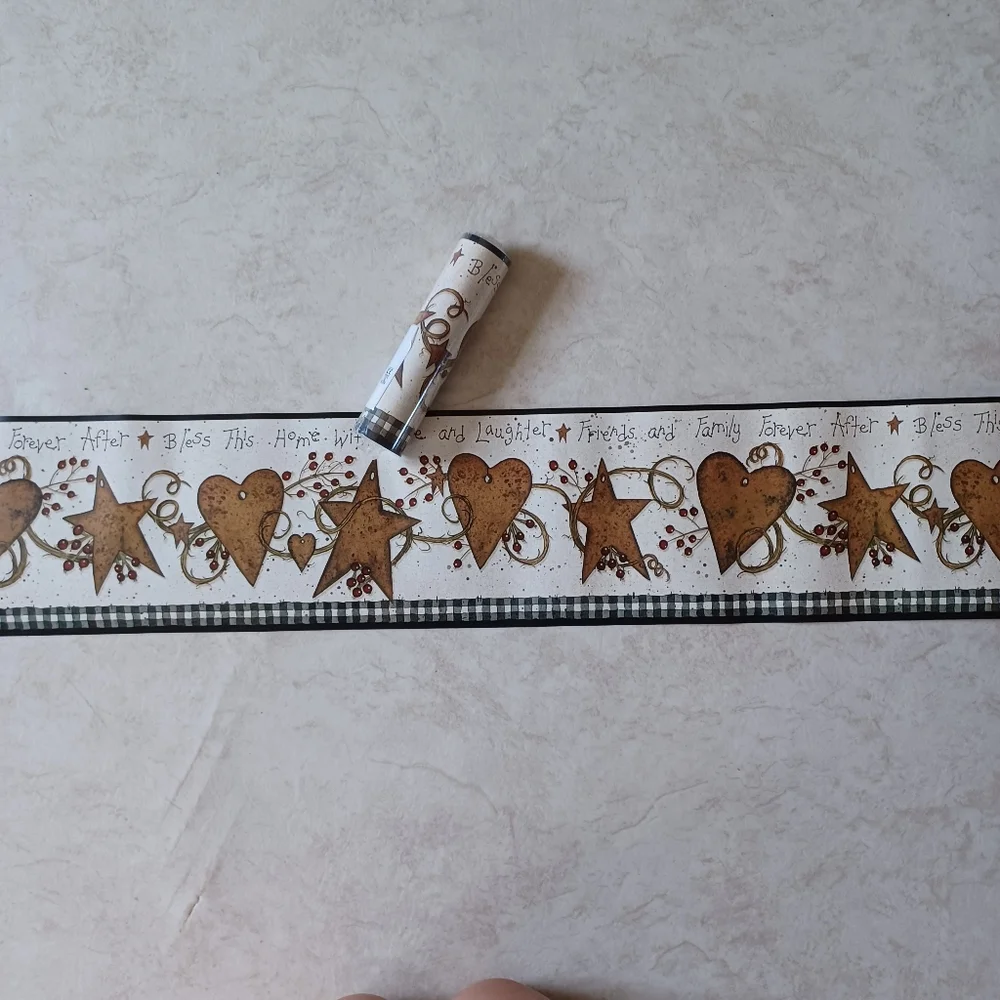 Wallpaper Border Country Tin Hearts & Stars Bless This Home